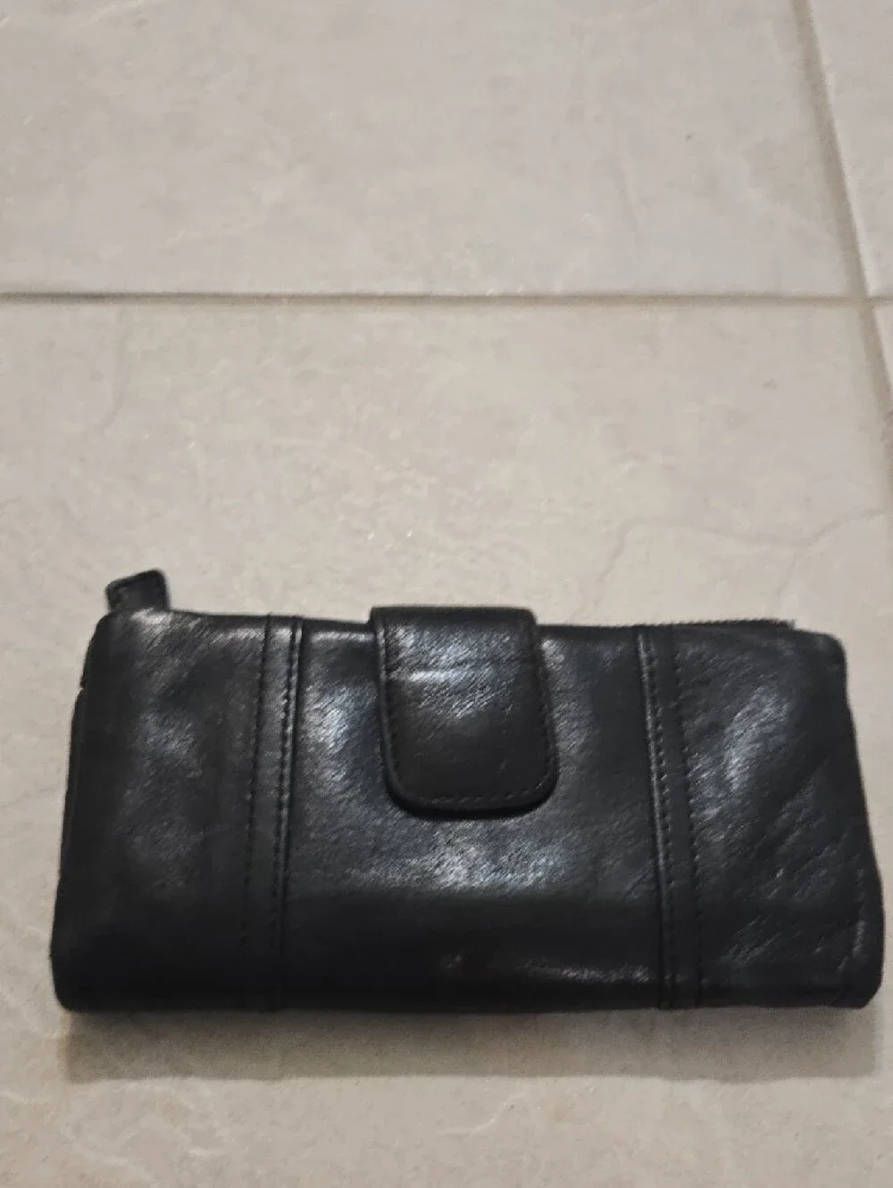 Fossil Black Leather Zip & Flap Wallet with Gold Plate